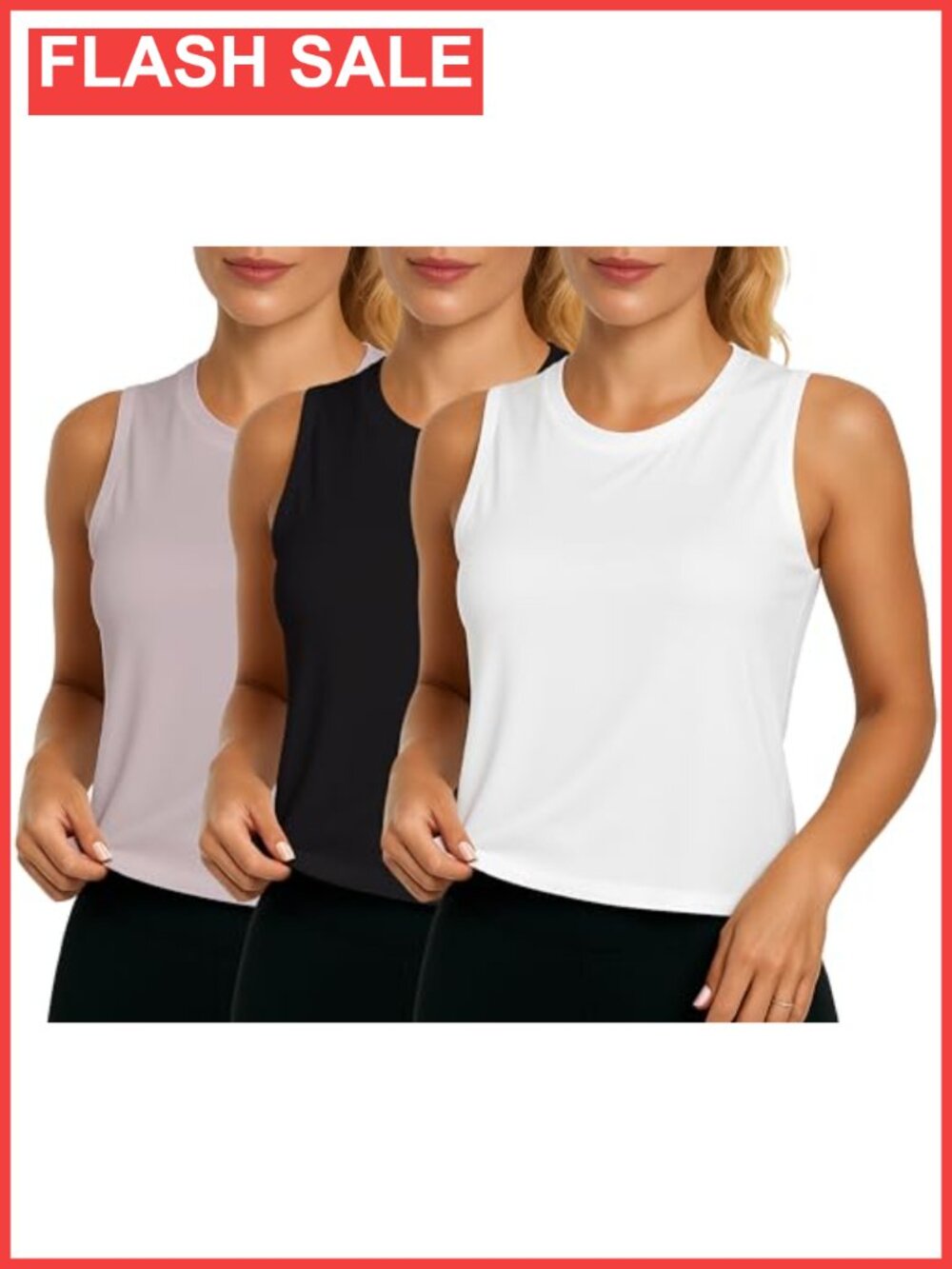 3 Pack Women's Ice Silk Tank Tops Crew Neck Sleeveless Athletic Workout Yoga Gym